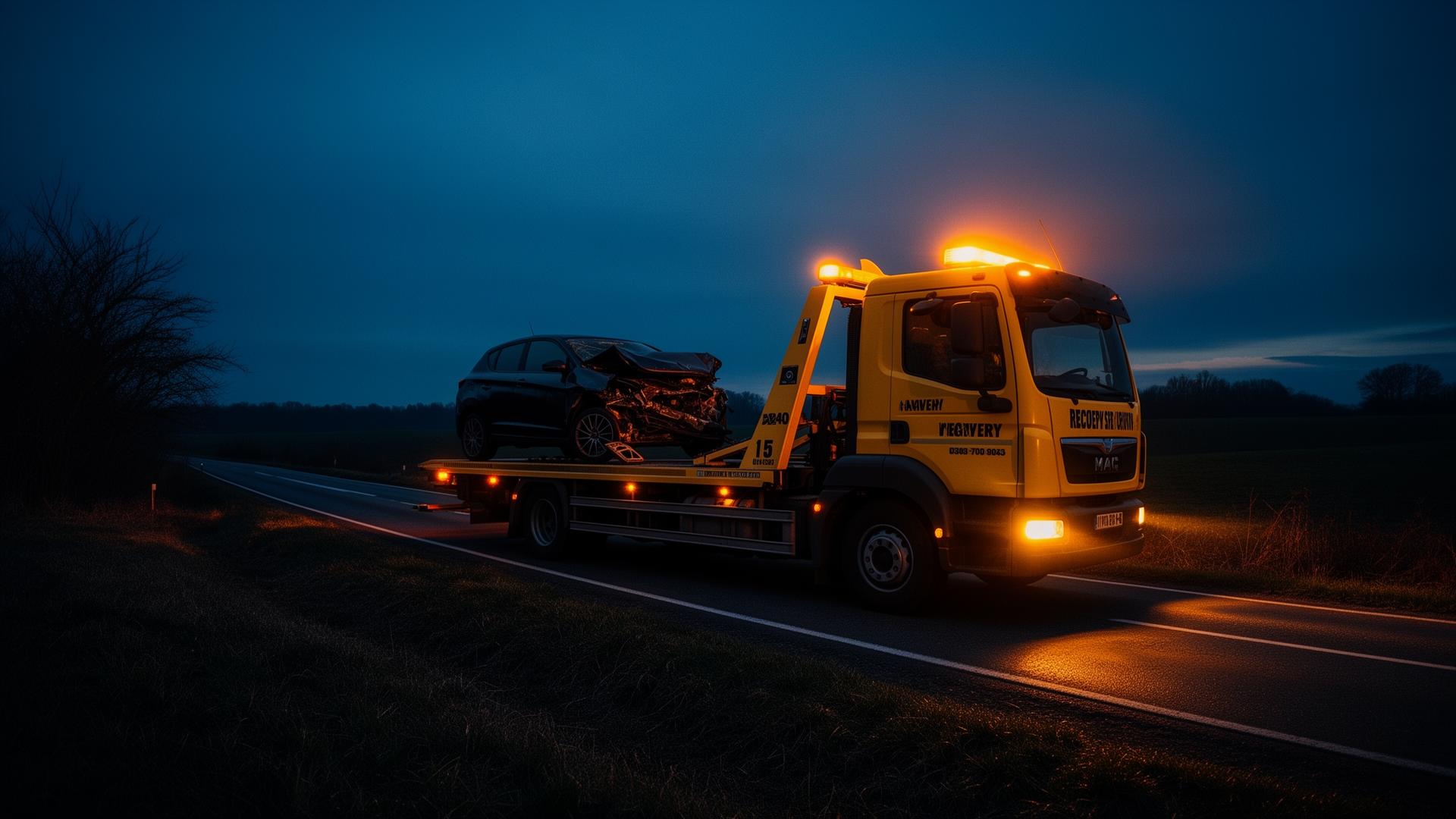 Motorhome being recovered on a Cornish road