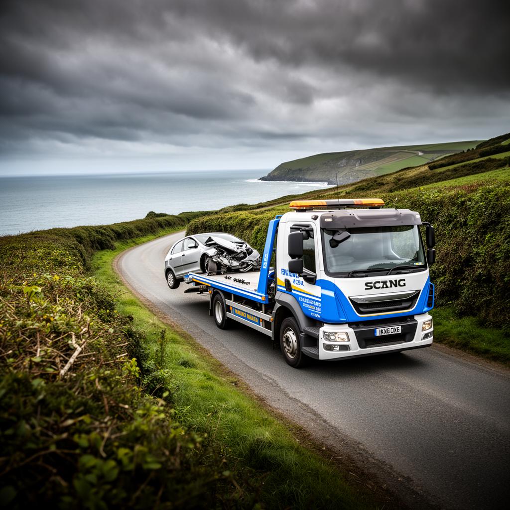 Classic car carefully loaded for transport in Cornwall